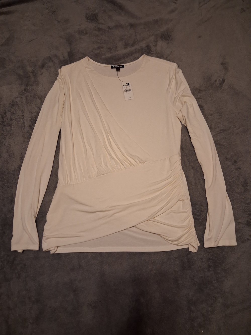 Express NWT Draped Long-Sleeve Crossover Top Cream Color Large